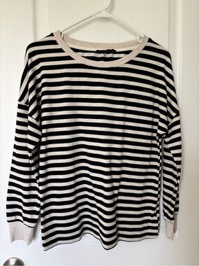 Jane and Delancey Black and Cream Striped Long Sleeve Tee
